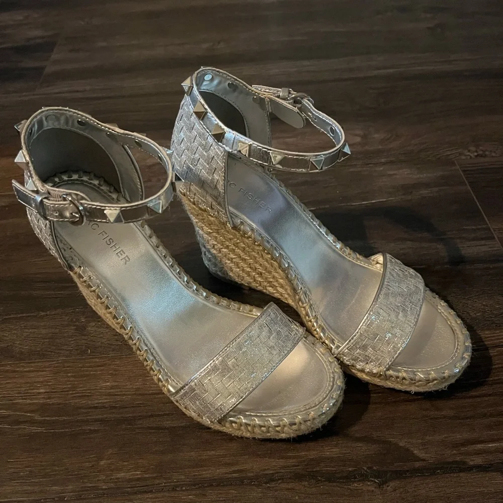 Marc Fisher Metallic Silver Wedge Sandals - Picture 6 of 8